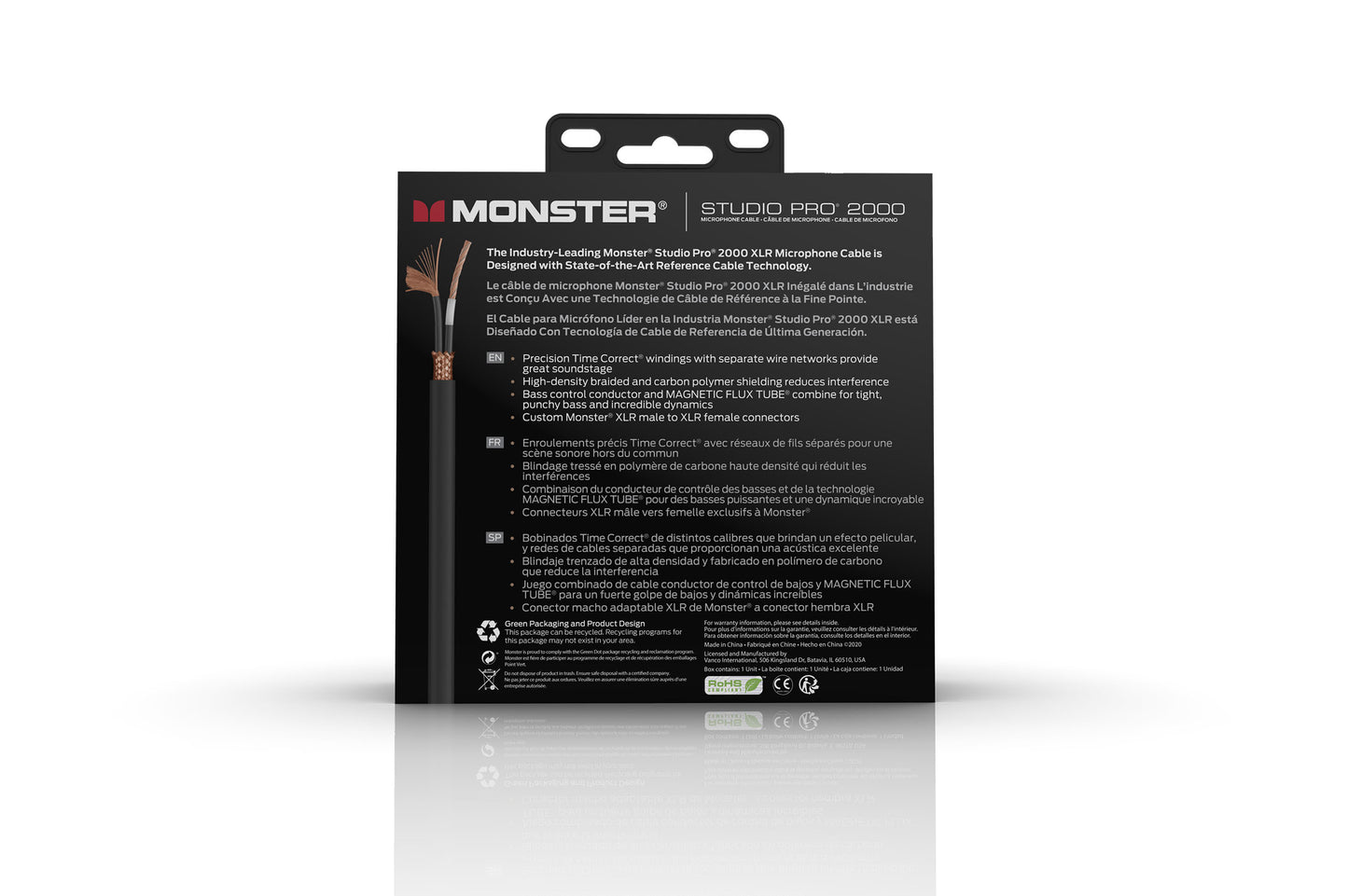 5-ft XLR-F to XLR-M mic cable — back of retail packaging with features/specs