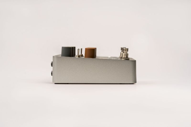 OX Stomp Dynamic Speaker Emulator - Side view with footswitches and control knobs.