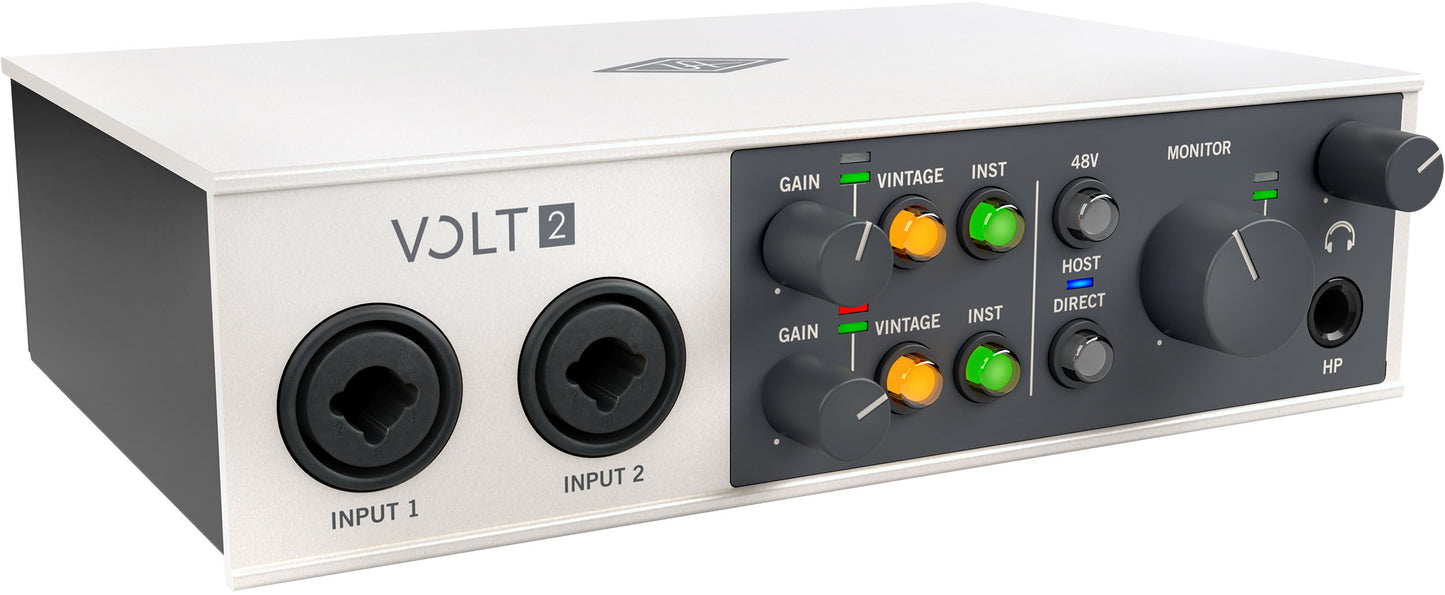Audio interface with 'VOLT 2' branding on a white background