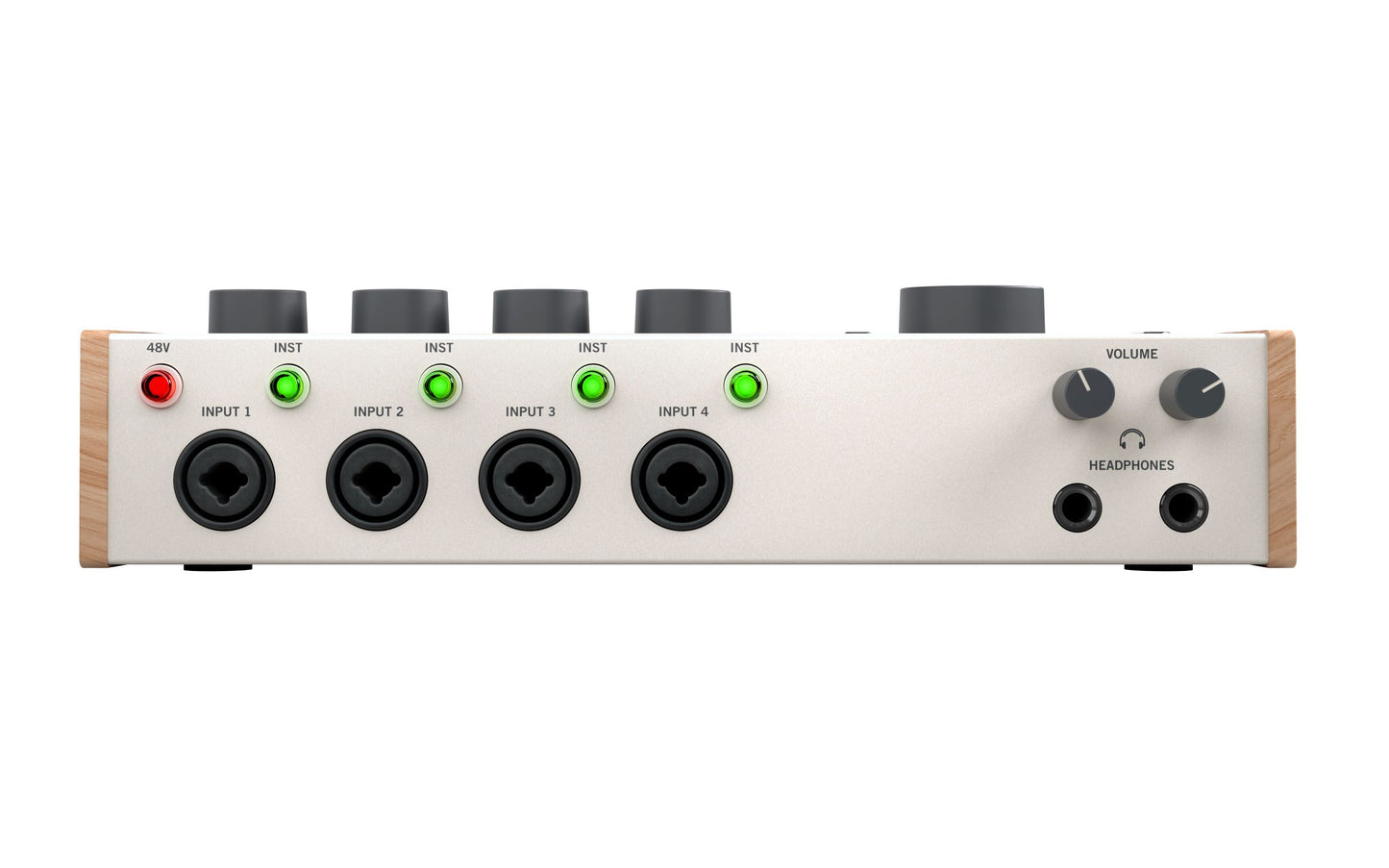 Audio interface with multiple inputs on a white background