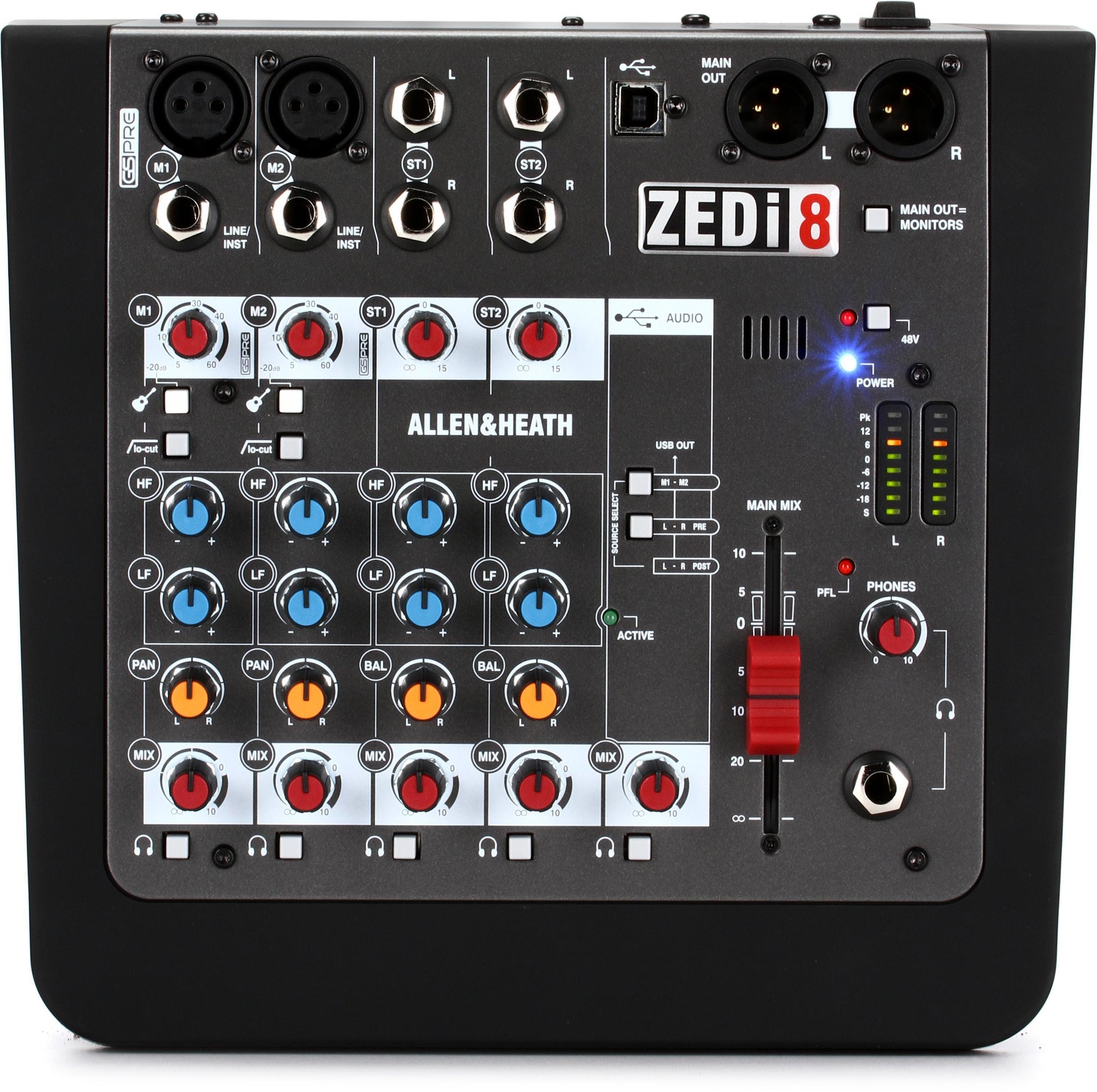 Allen and Heath ZEDi-8 compact 8-input analog mixer with USB audio interface