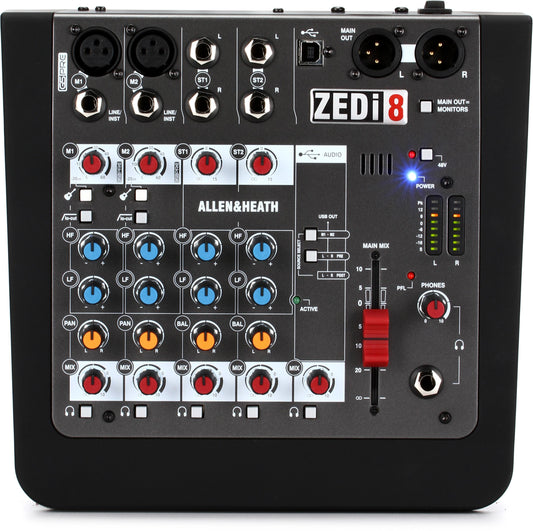Allen and Heath ZEDi-8 compact 8-input analog mixer with USB audio interface