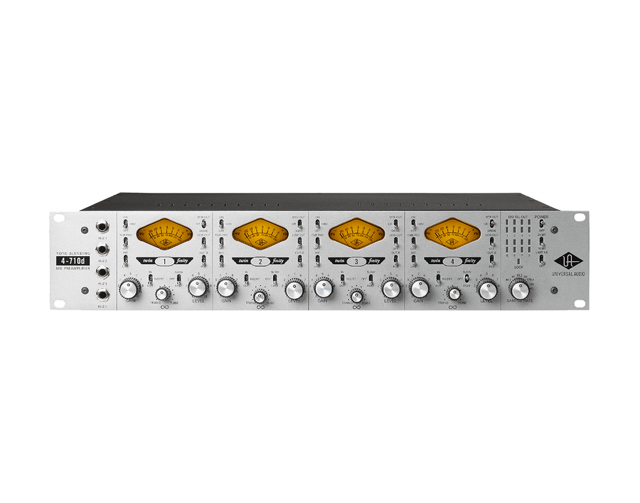 Universal Audio 4-710d four-channel tone-blending microphone preamp product view