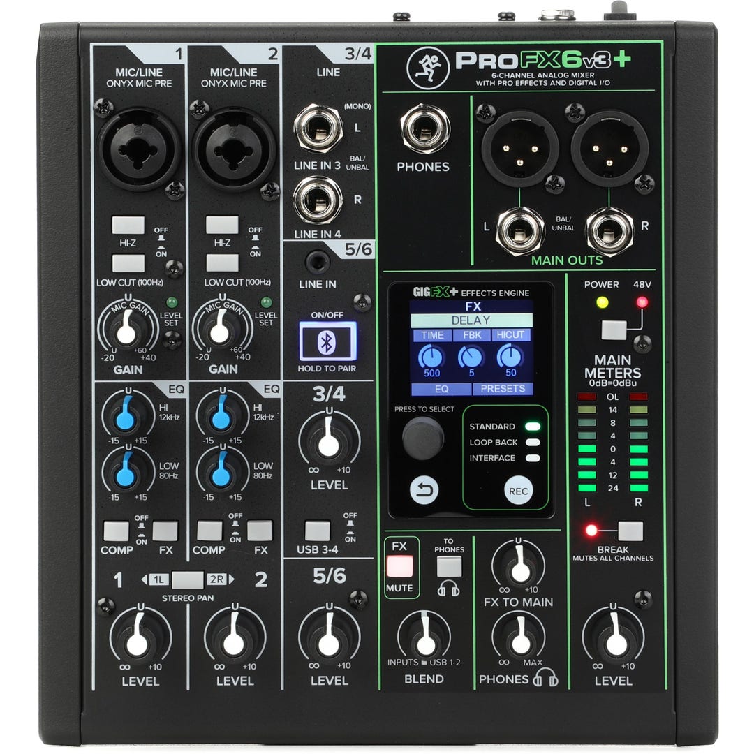 Mackie ProFX6v3+ compact 6-channel analog mixer with USB-C and Bluetooth