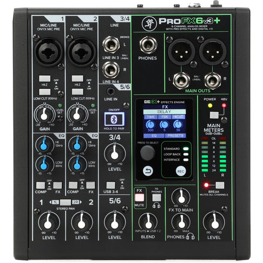 Mackie ProFX6v3+ compact 6-channel analog mixer with USB-C and Bluetooth
