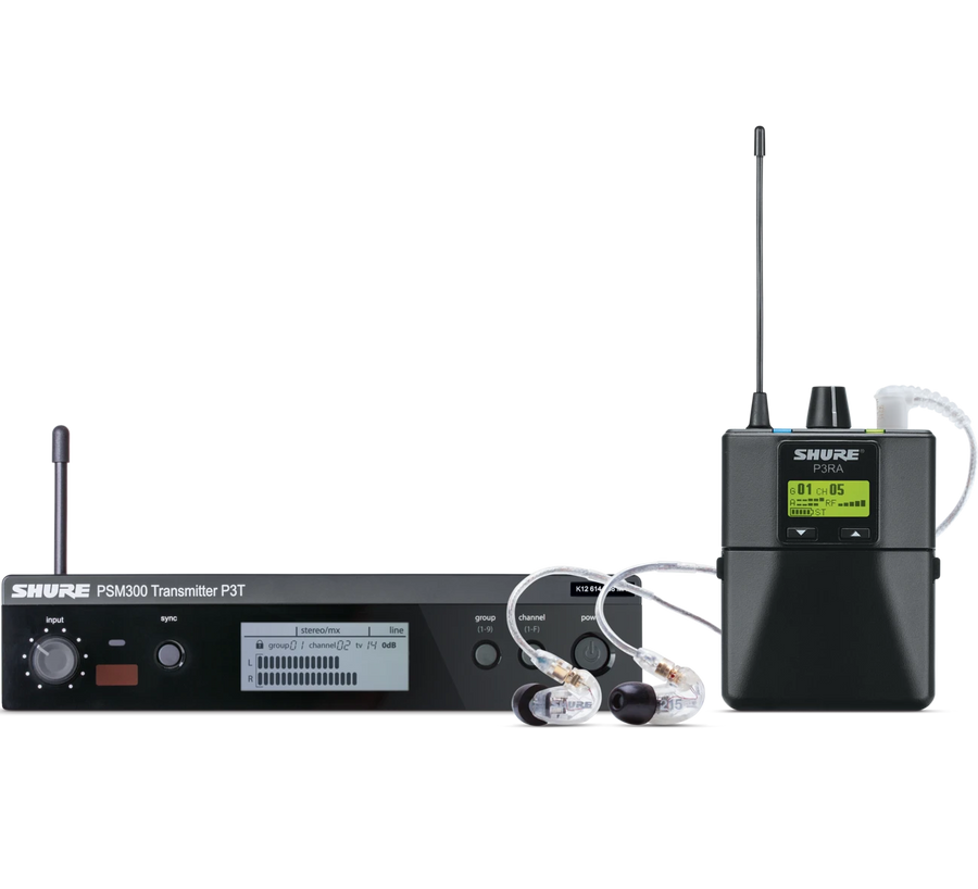 Shure PSM 300 P3TRA215CL G20 wireless in-ear monitor system with transmitter, bodypack and clear SE215 earphones