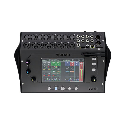 Allen & Heath CQ-18T digital mixer front panel with touchscreen and audio inputs