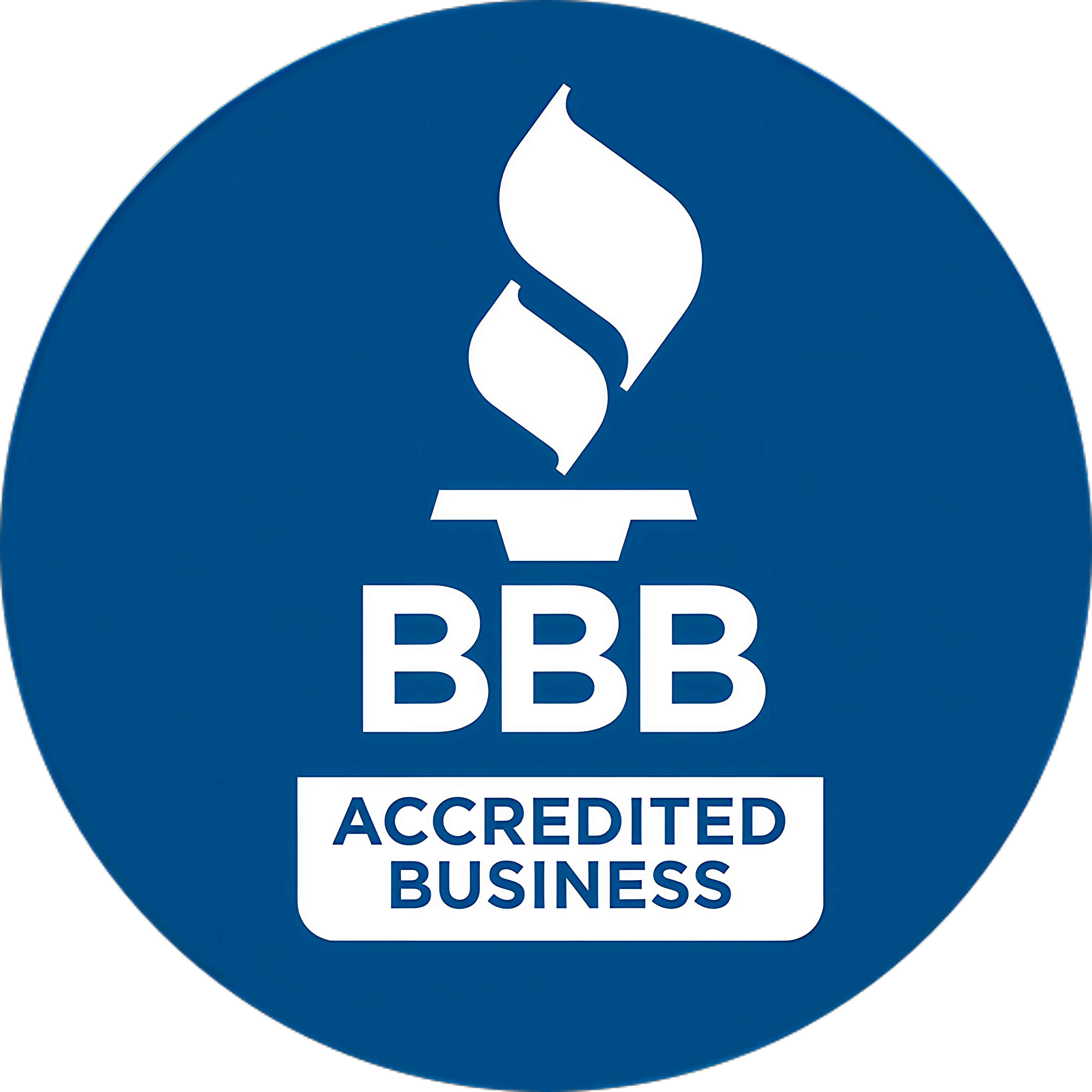 BBB Accredited Business logo with blue circle and white text