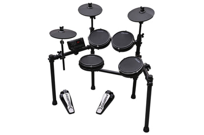 Angled view of Carlsbro CSD25M 7-piece electronic drum kit with dual-zone mesh heads and rack mount