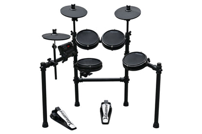Carlsbro CSD25M electronic drum kit with mesh pads, cymbals, rack, and foot pedals – front angle view