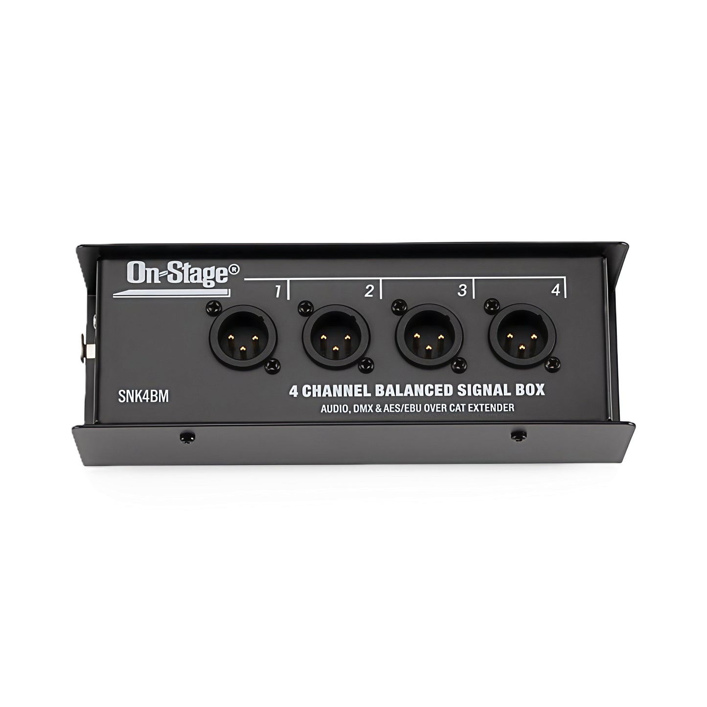 Panel close-up—SNK4BM top with four XLR-M connectors labeled 1–4