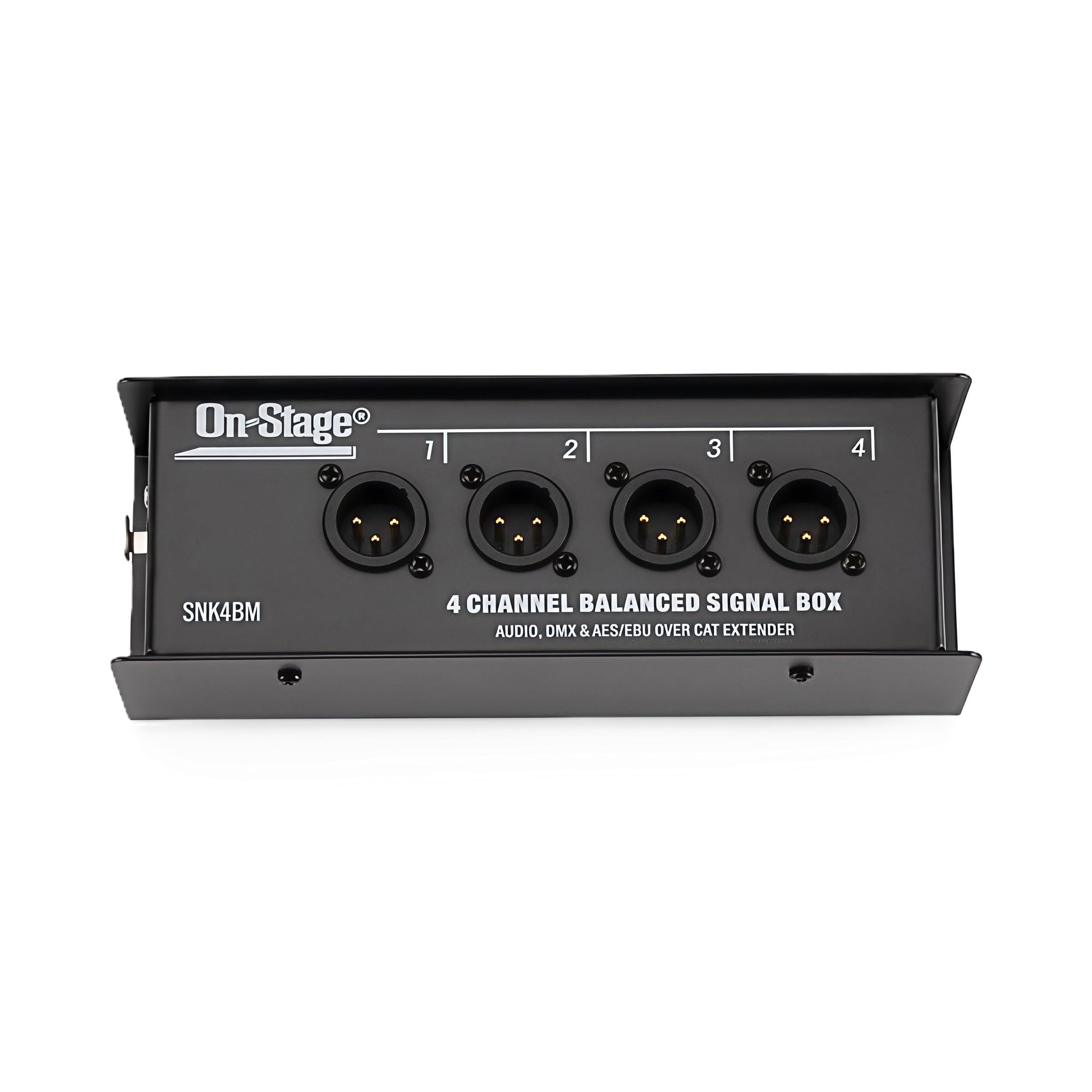 Panel close-up—SNK4BM top with four XLR-M connectors labeled 1–4