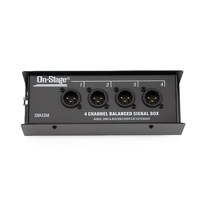 Panel close-up—SNK4BM top with four XLR-M connectors labeled 1–4