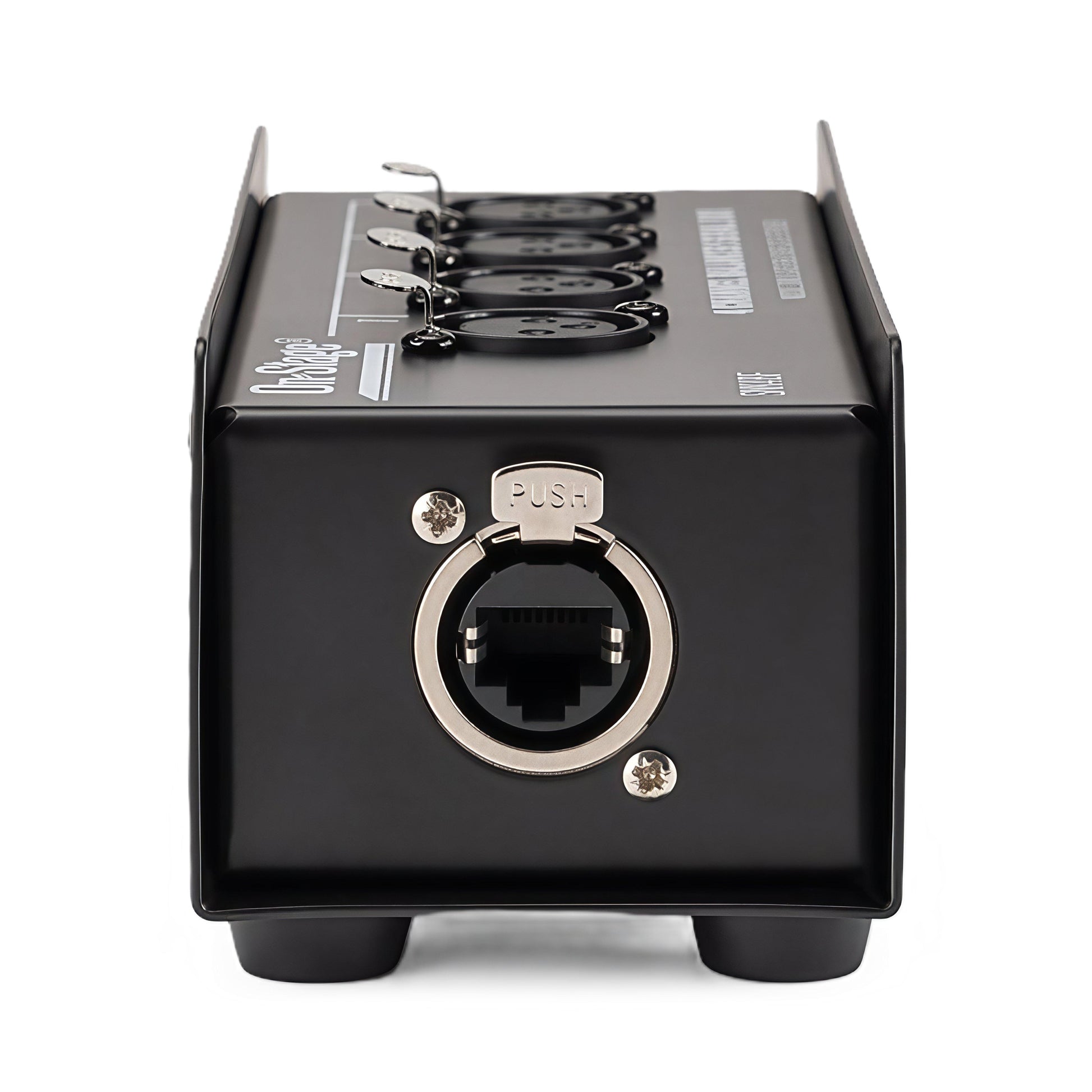 SNK4BF rear—RJ45/EtherCON-style jack and rubber feet, close-up