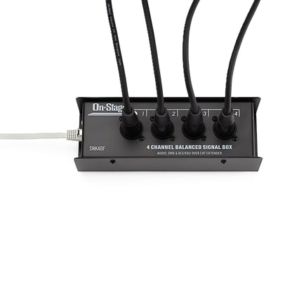 SNK4BF in use—four XLR-F connected; shielded Ethernet run to RJ45