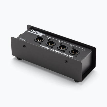 Black 4-channel balanced signal box with On-Stage branding on a white background