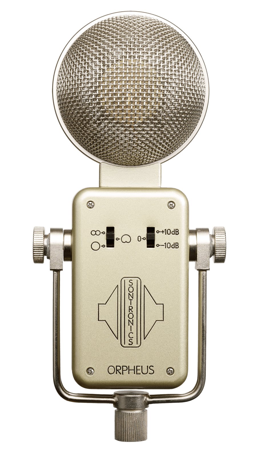 Sontronics Orpheus gold multi-pattern condenser microphone front view