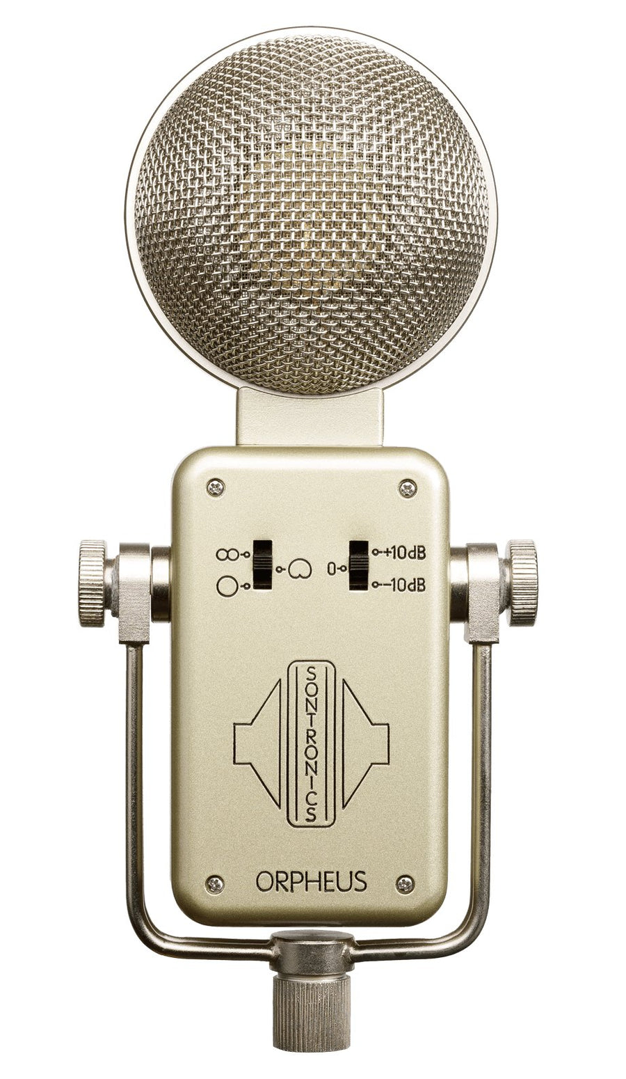 Sontronics Orpheus gold multi-pattern condenser microphone front view