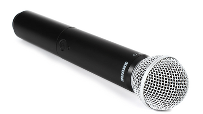 Angled view of Shure BLX2/SM58 H11 wireless handheld microphone transmitter