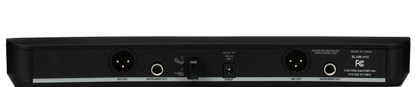 Rear panel of Shure BLX88 H11 receiver with two XLR outputs, two quarter-inch outputs, and power input