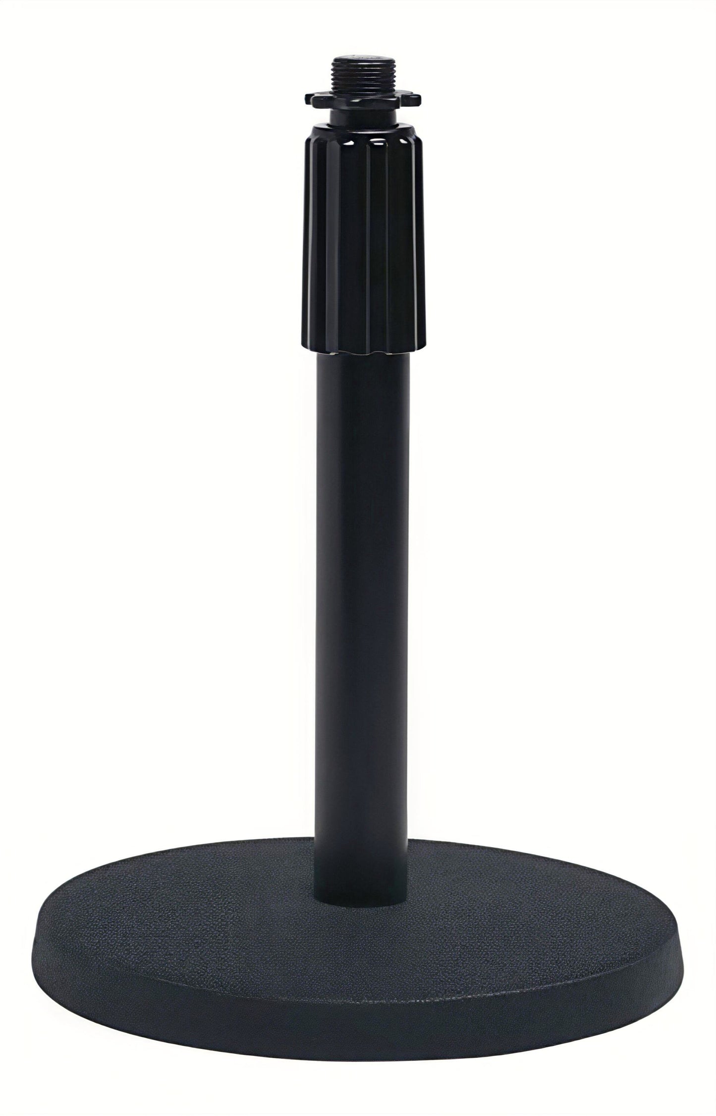 Stageline DS70BK black desktop microphone stand with weighted sand-cast base and 8.75–13.5 inch height