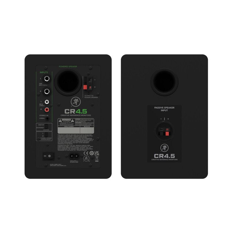 Mackie CR4.5 powered studio monitors, alternate product and connection view