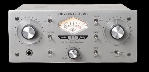 Universal Audio 710 Twin-Finity tube and solid-state microphone preamp front panel