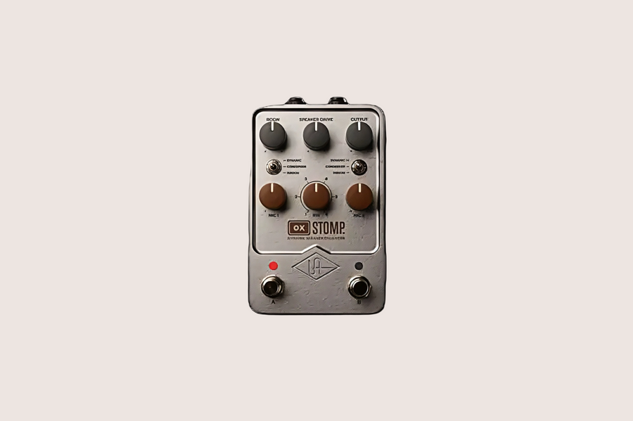 Guitar effects pedal with 'OC Stomp' branding on a white background