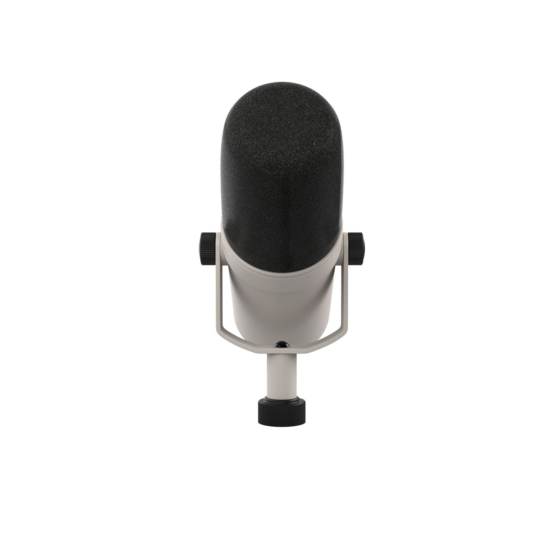 Black microphone on a white background