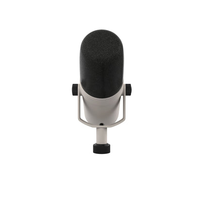 Black microphone on a white background