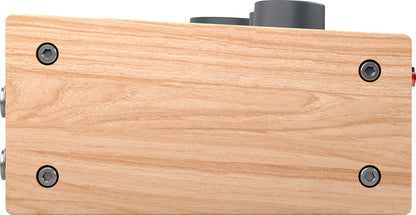 Wooden electronic device with visible grain texture
