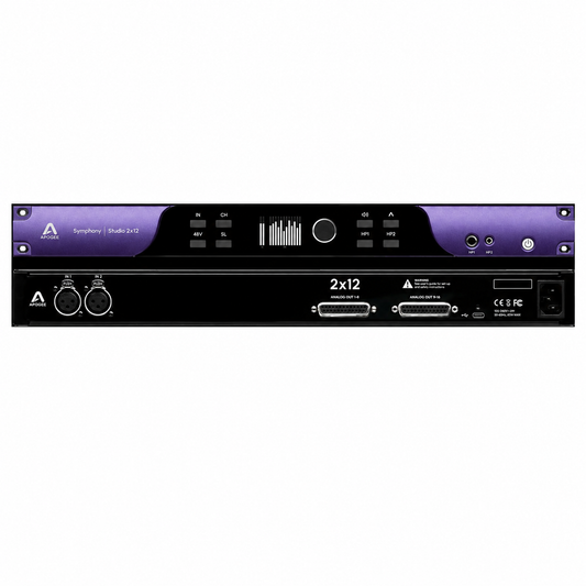 Apogee Symphony Studio 2x12 professional audio interface, front and rear views