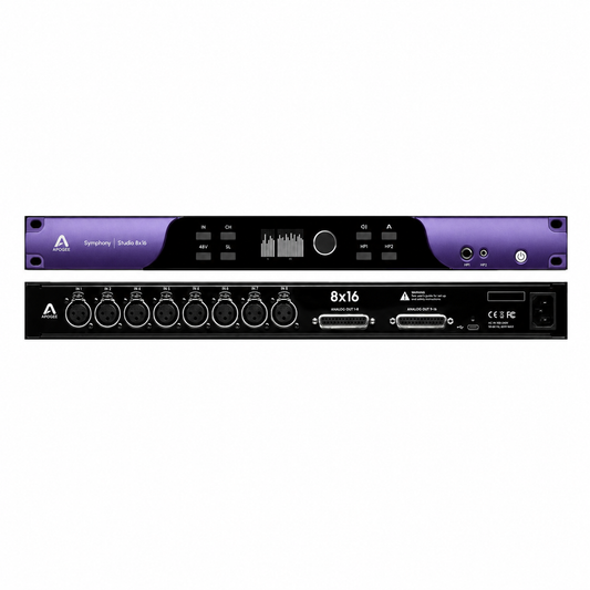 Apogee Symphony Studio 8x16 professional audio interface, front and rear views