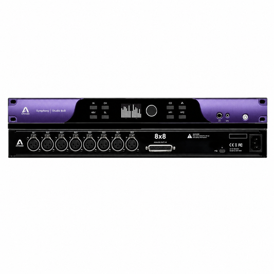 Apogee Symphony Studio 8x8 professional audio interface, front and rear views