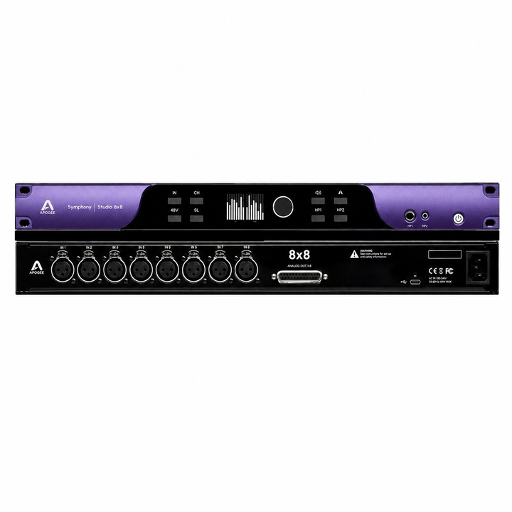 Apogee Symphony Studio 8x8 professional audio interface, front and rear views