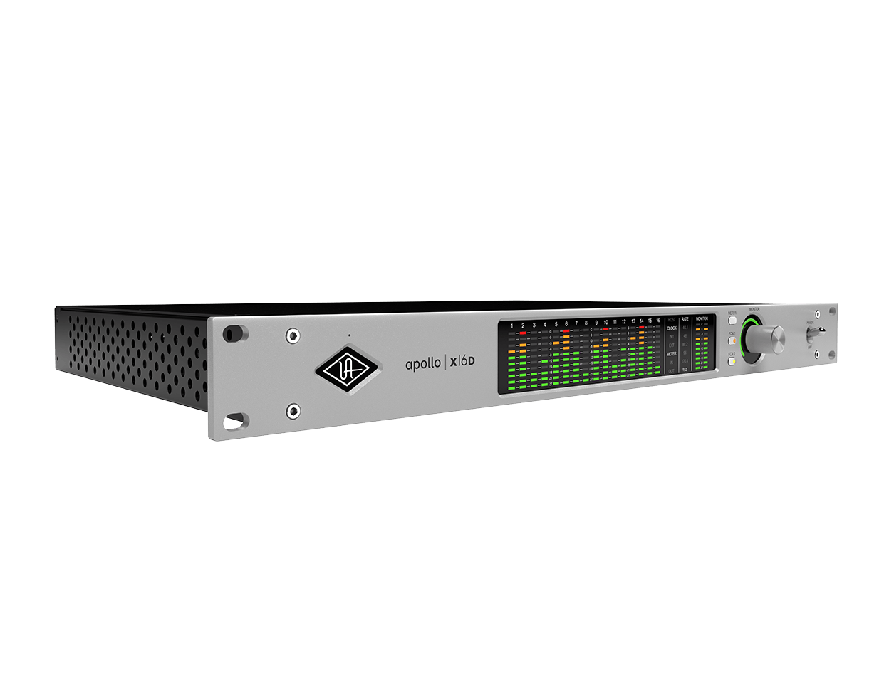 Apollo x16D rackmount networked audio interface angled view