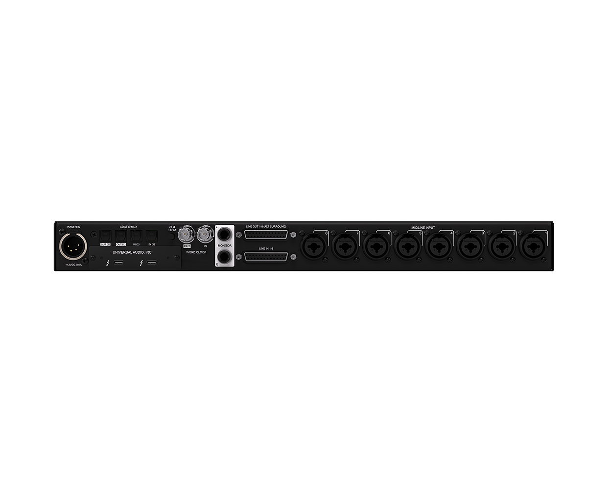 Apollo x8p Gen 2 front panel with eight Unison preamps