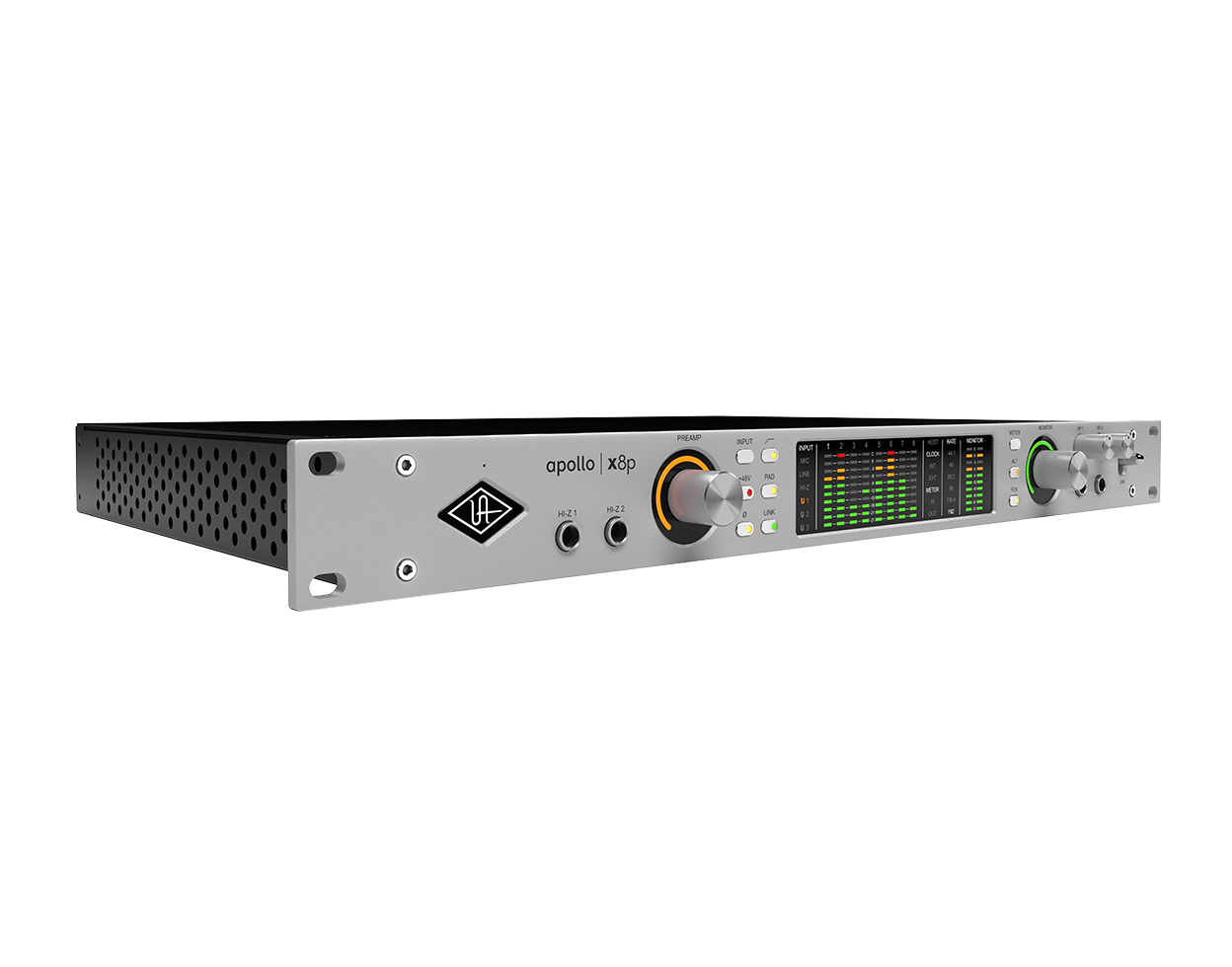Apollo x8p Gen 2 rear panel with DB-25 ADAT word clock and Thunderbolt
