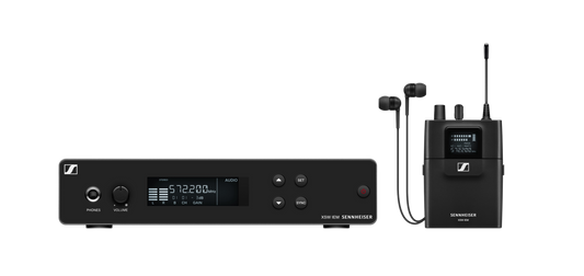 Sennheiser XSW IEM Set A wireless in-ear monitoring system with transmitter, bodypack receiver, and IE 4 earphones