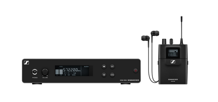 Sennheiser XSW IEM Set A wireless in-ear monitoring system with transmitter, bodypack receiver, and IE 4 earphones