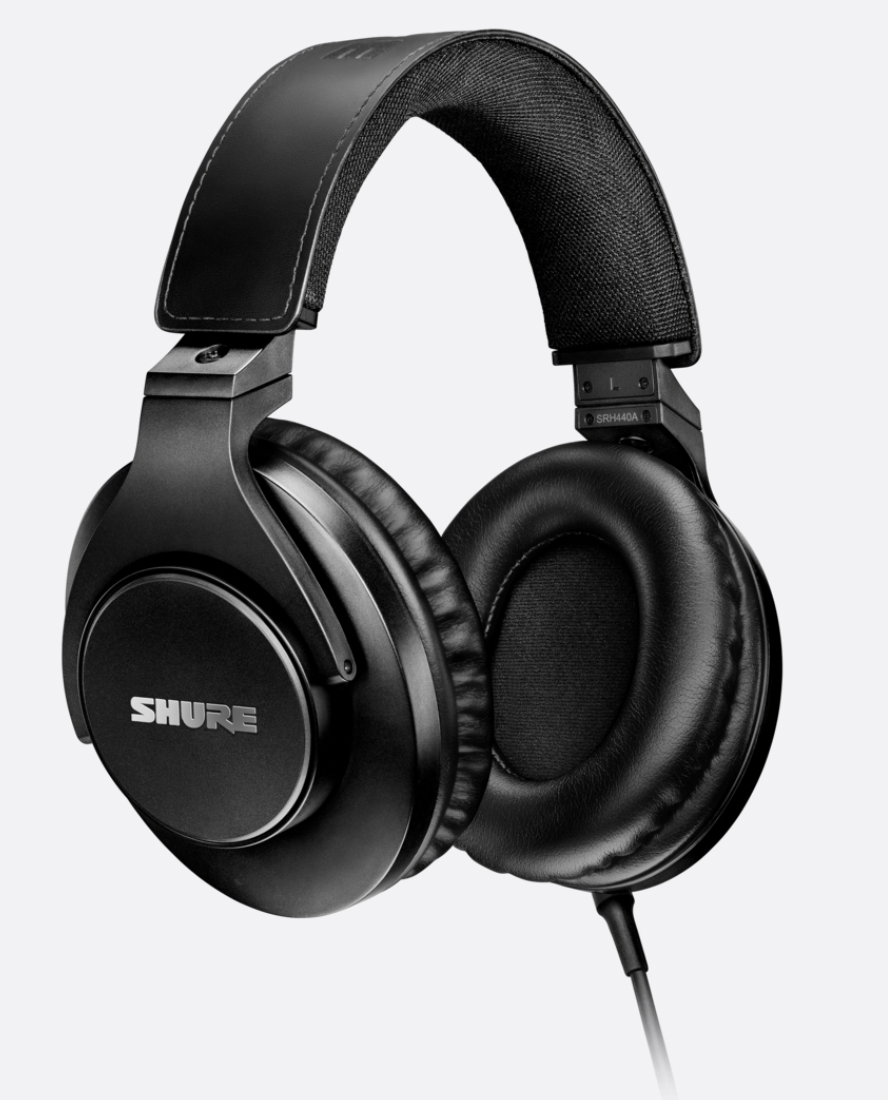 Side view of Shure SRH840A over-ear professional monitor headphones