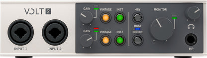 Audio interface with 'VOLT2' branding on a gray background