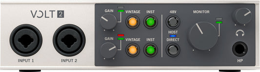 Audio interface with 'VOLT2' branding on a gray background