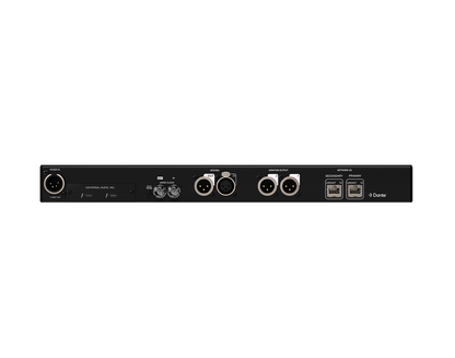 Universal Audio Apollo x16D rear panel with Dante, AES/EBU, word clock, monitor, and Thunderbolt connections