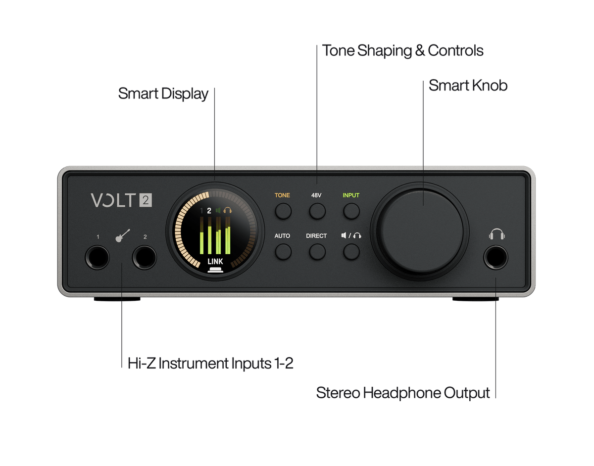 Universal Audio Volt 2 Gen 2 USB audio interface - controls and connectivity view